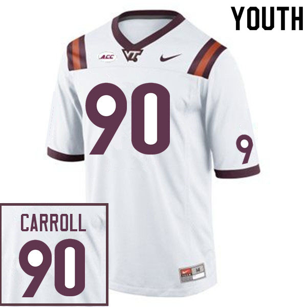 Youth #90 Mattheus Carroll Virginia Tech Hokies College Football Jerseys Sale-White - Click Image to Close